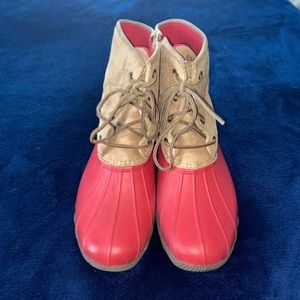 Sperry red and tan duck boots